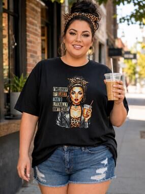 Custom print Plus Size 3X Black Sassy Coffee Leopard Graphic Tee NWOT